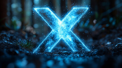 A glowing X made of stars symbolizing exploration and discovery in space minimalistic bright tone modern blurred empty blank caption space on the side

