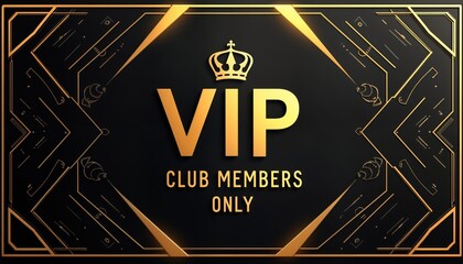 Luxury VIP club members card. Golden elements, black background. Crown logo prestige. Exclusive invitation for special people. High quality, expensive card. Premium design. Offer exclusive. Perfect