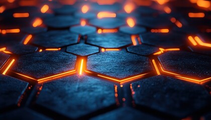 Obraz premium Hexagonal tile pattern with glowing edges, abstract background for tech presentations