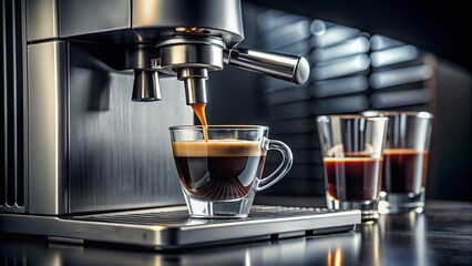 Slow Brewed Black Americano Coffee in Double-Walled Glass Cup on Coffee Machine