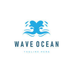 simple design of ocean wave logo with ocean blue color concept illustration symbol icon