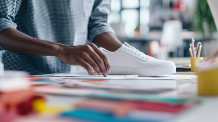 Obraz premium Designer Collaborating with AI in Colorful Studio Environment
