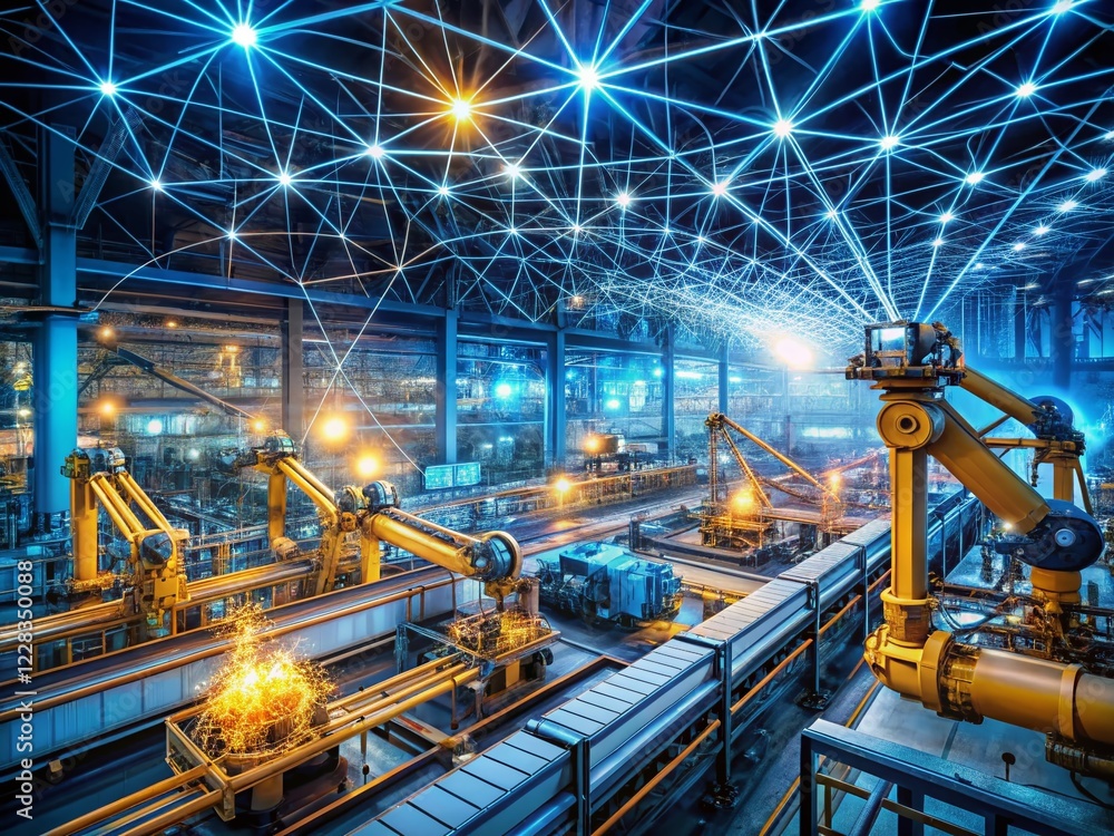 Poster smart factory: futuristic automation, robotics, and interconnected systems in advanced manufacturing