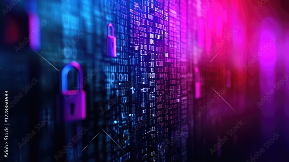 Poster cybersecurity data encryption, digital security, code background, network protection, web safety
