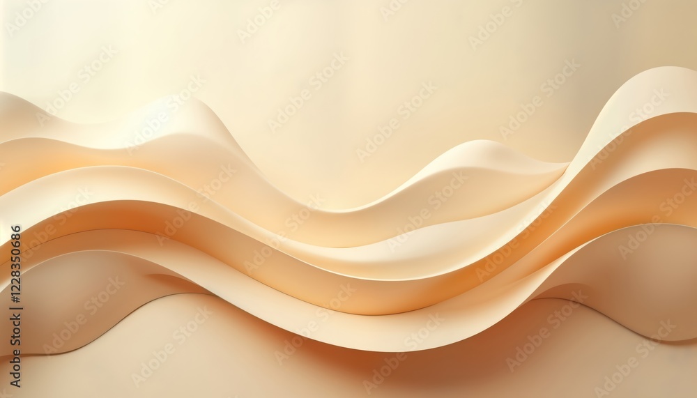Poster Abstract beige waves flow dynamically. Fluid curves create harmonious, seamless design. Image conveys energy, movement. Perfect for graphic design projects. Modern art piece could visually represent