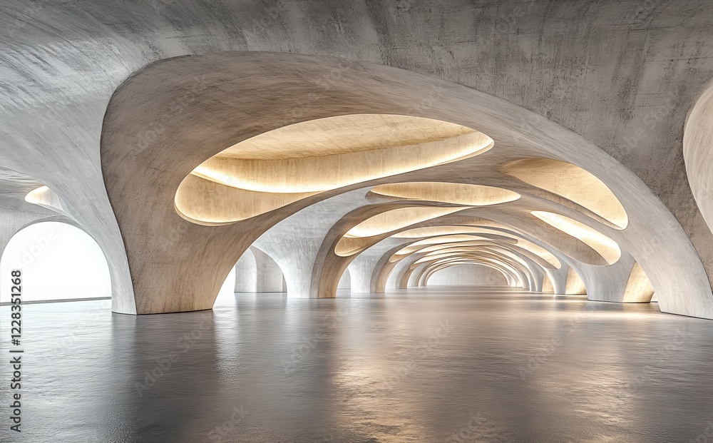 Aufkleber 3d rendering.a 3d rendering of an illuminated corridor's interior design
