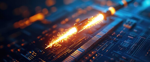Data transfer, circuit board, sparks, technology, futuristic