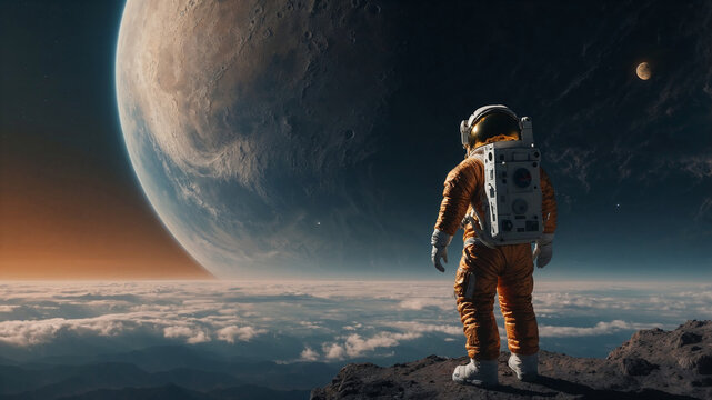 Astronaut exploring an extraterrestrial landscape