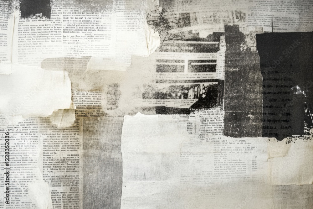 Poster vintage newspaper clippings overlap to create a textured artistic background reflecting historical m