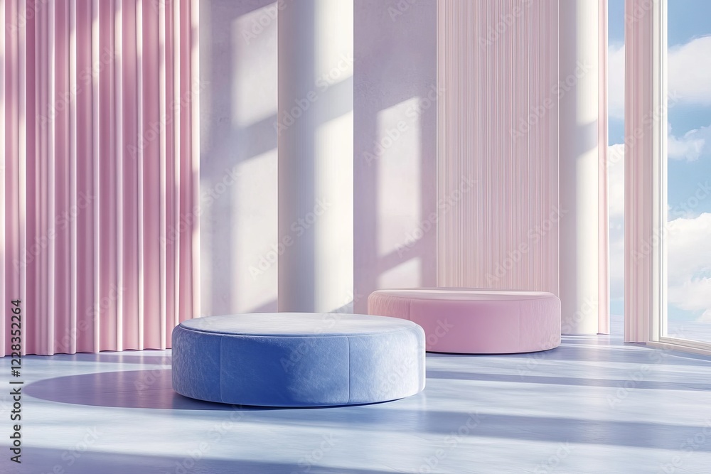 Aufkleber a contemporary gallery space with concrete walls adorned in geometric patterns. 3d rendering