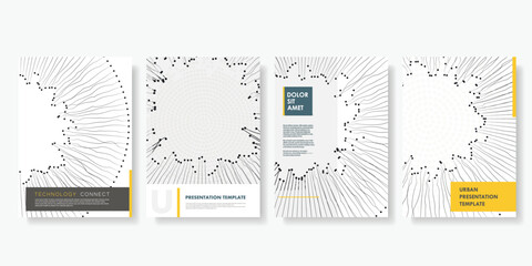 Vector business design. Dots and lines diverging like sun rays. Brochure cover