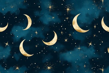 Fototapeta premium Un fond bleu marine orné de petits croissants de lune jaunes, idéal pour un thème céleste