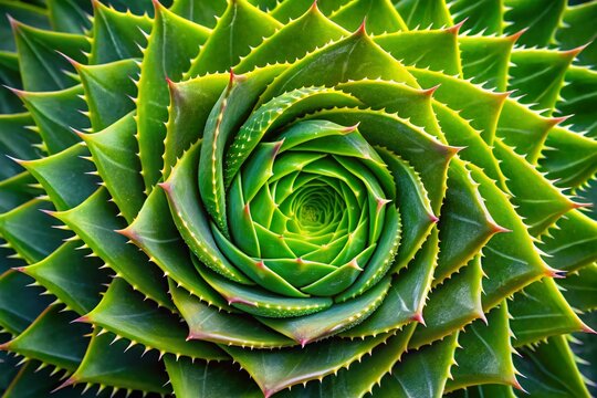 Spiral Aloe Plant: Fibonacci Sequence in Nature - Close-up Stock Photo