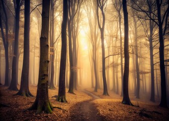 Fototapeta premium Spooky Sepia Winter Forest: Misty Long Exposure Landscape Photography