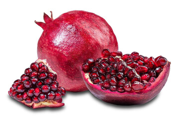 red ripe pomegranate cut in half on white background isolate