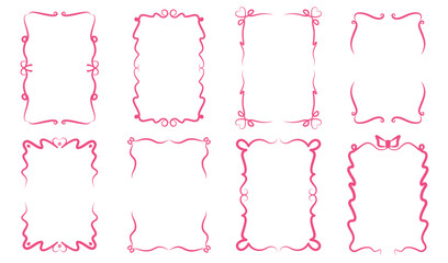 Whimsical wavy frames graphic templates, trendy decorative outline borders with curly lines