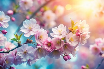 Obraz premium Spring Floral Background: Delicate Blossoms & Copy Space for Text or Logo