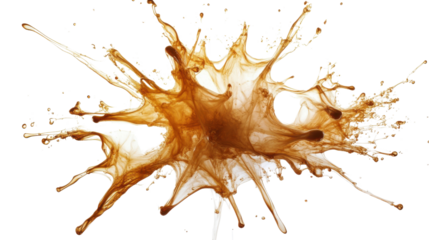 Brown liquid splashing and exploding on transparent background. Transparent background