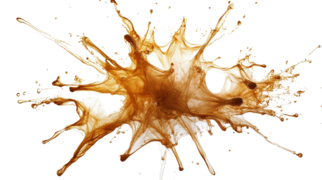 Brown liquid splashing and exploding on transparent background. Transparent background