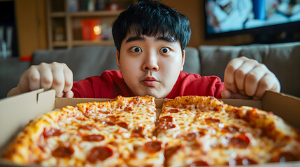 person eating pizza