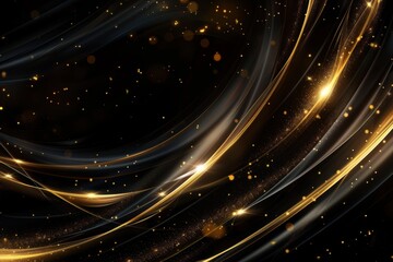 Obraz premium Elegant Black and Gold Abstract Fluid Waves with Shimmering Metallic Texture for Luxury, Modern Glamour, and High-End Design Backgrounds