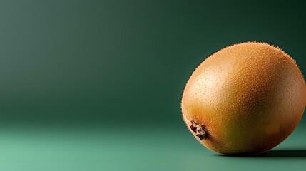 Fresh whole kiwi fruit on green background with soft shadow and copy space, minimalist food photography composition for healthy eating concept.