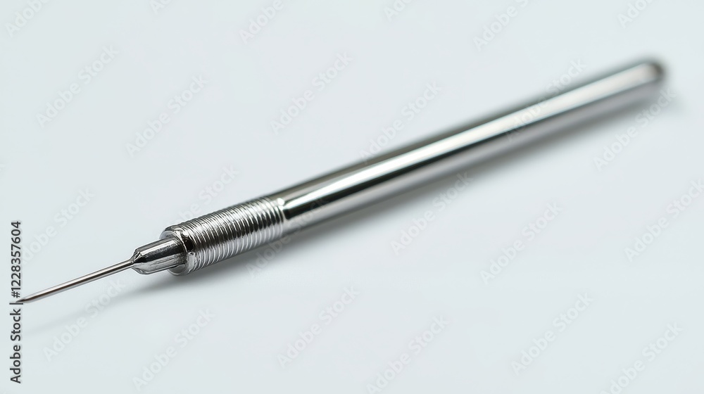 Poster a metallic tool with a fine pointed tip, used for precision tasks.