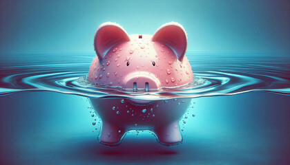 Financial Crisis Concept: Sinking Piggy Bank