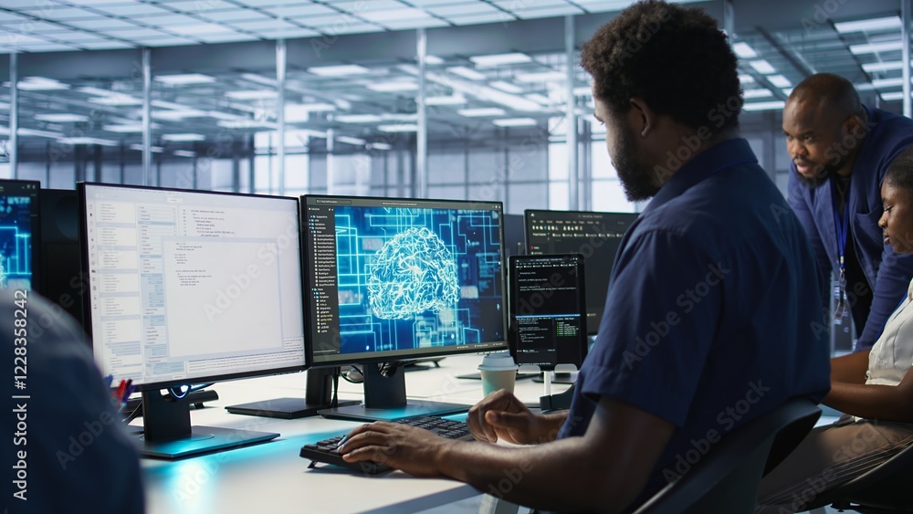 Poster machine learning expert in ai server room developing disaster recovery plans ensuring minimal downti