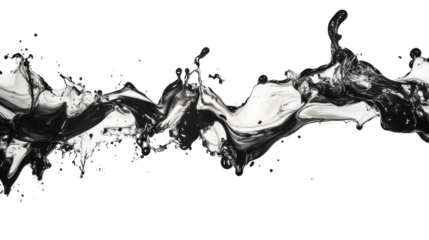 Black and white liquid splashing and mixing on transparent background. Transparent background