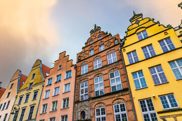 Gothic facades of ancient houses in the Old Town of Elblag
