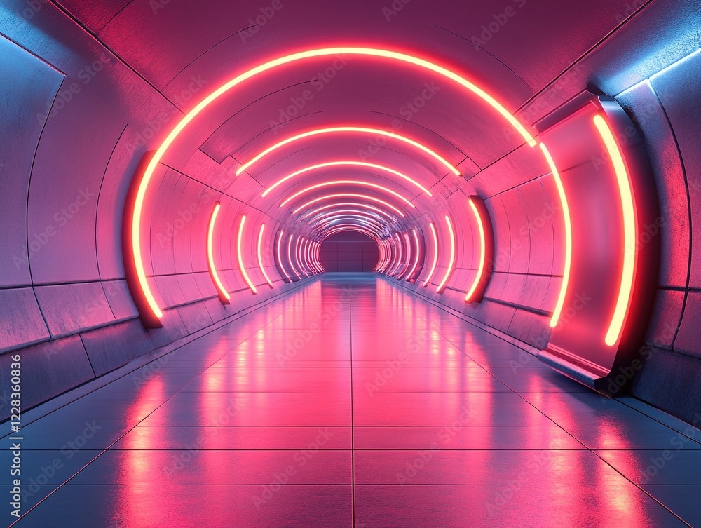 Aufkleber lit tunnel with glowing circles receding into the distance, tech theme background