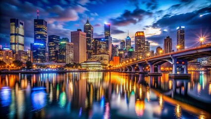 Naklejka premium Stunning Night City Skyline Panorama - Rule of Thirds Composition