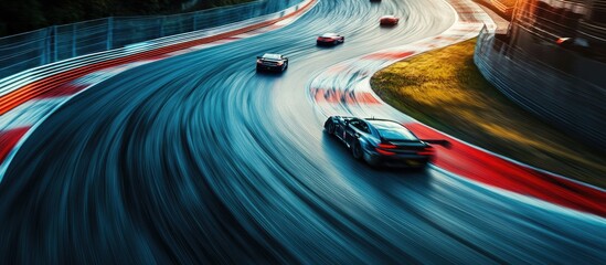 Blurred Speed: Race Cars on a Winding Track