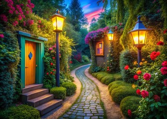 Surreal Bathroom Signpost: Conceptual Photography of a whimsical path leading to a restroom.