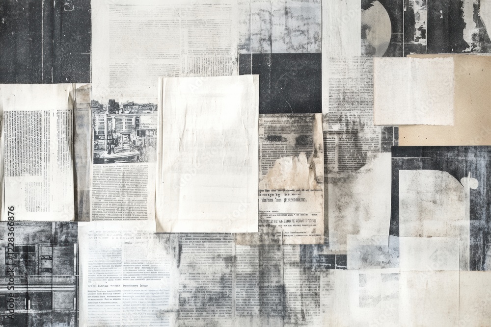 Aufkleber vintage newspaper clippings overlapping each other create a textured and historical collage of print