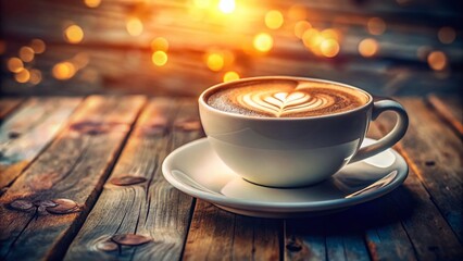 Obraz premium Surreal Cappuccino: Whimsical Coffee Cup on Wooden Table