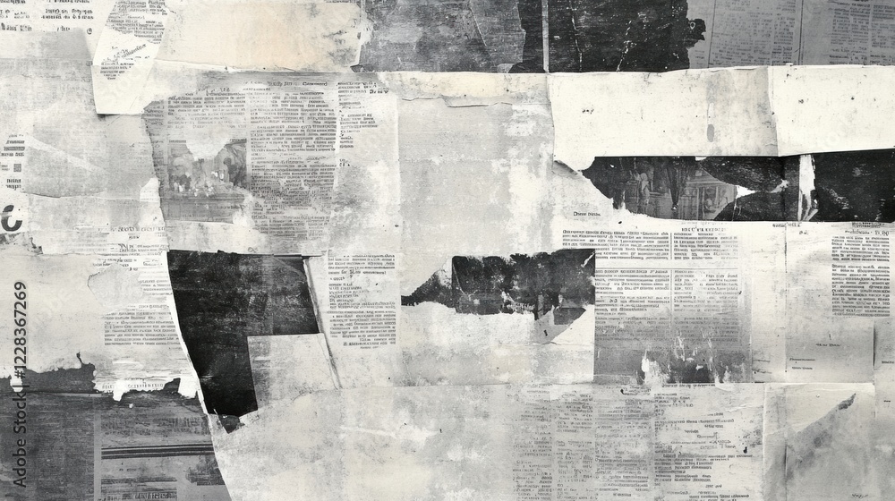 Aufkleber overlapping vintage newspaper clippings showcasing historical articles and advertisements from the p