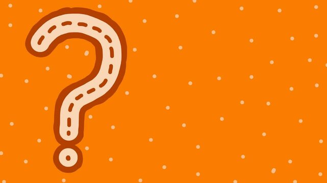 Orange white wiggly hand drawn question mark sign dotted pattern background on loop
