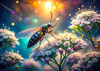 Naklejka premium Surreal Herb Plant Aerva Javanica with Insect on Flower - Nature Photography
