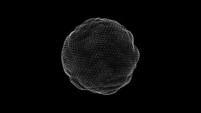 Moving noisy sphere of lines. Artificial intelligence. AI Data connection. Mesh of particles. Loop