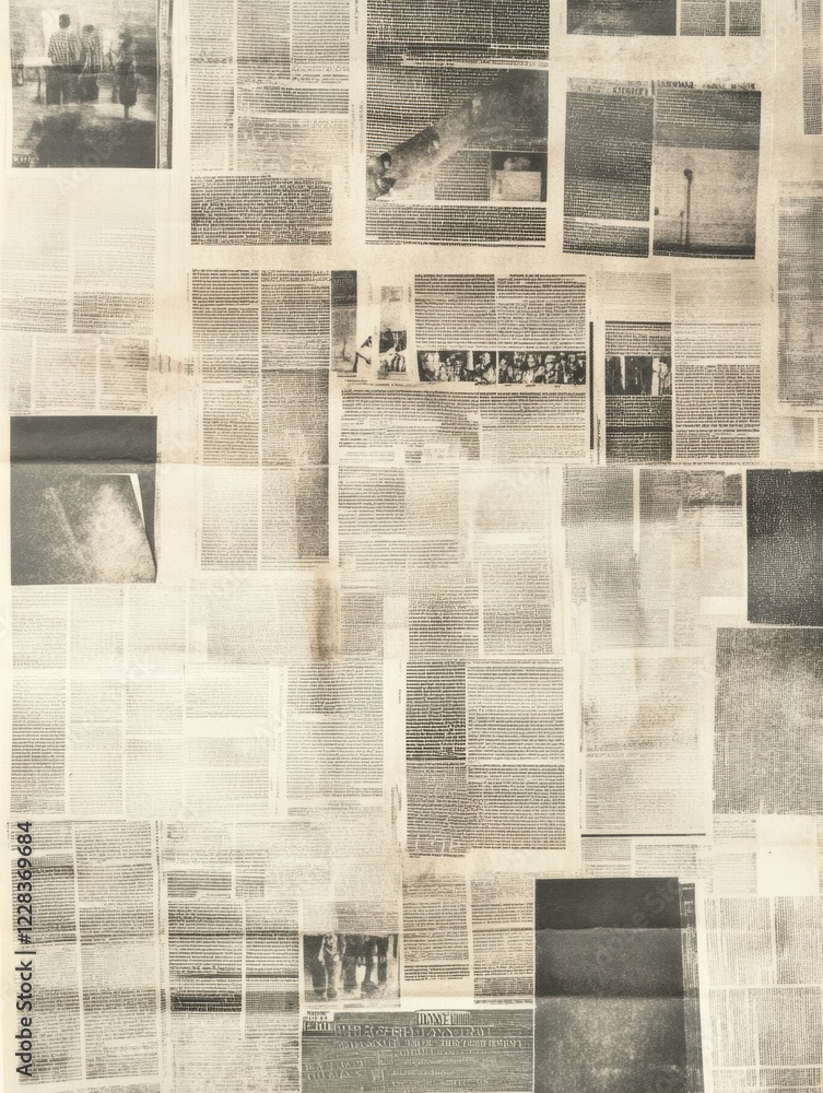 Aufkleber collection of overlapping vintage newspaper clippings showcasing historical events and images from v
