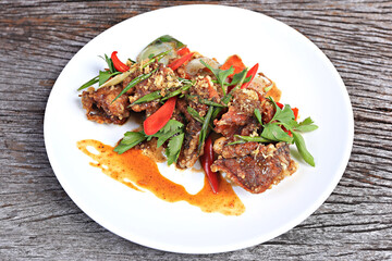 Stir-Fried Soft-Shell Crab with Black Pepper Sauce Thailand foods style 