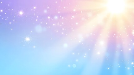Fototapeta premium Soft Pastel Background with Sparkling Light Effects and Rays Illuminating a Dreamy Sky in Shades of Pink, Purple, and Blue for Various Artistic Designs and Creative Projects