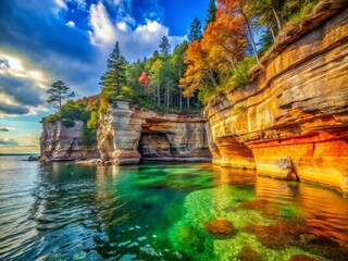 Surreal Munising Michigan Landscape: Dreamlike Pictured Rocks Cliffs & Lake Superior