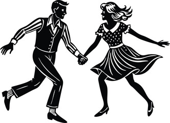 Man and woman are running white background vector art illustration