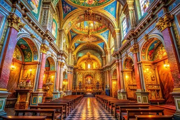 Obraz premium Surreal Quito Church Interior: Dreamlike San Francisco Church in Old Town, Ecuador