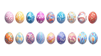 Easter eggs with intricate patterns in vibrant pastel shades