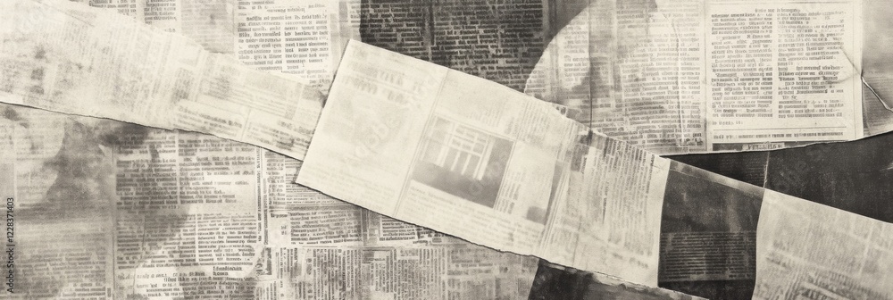 Aufkleber Vintage newspaper clippings overlapping to create a textured monochrome background from a bygone era of journalism. Generative AI