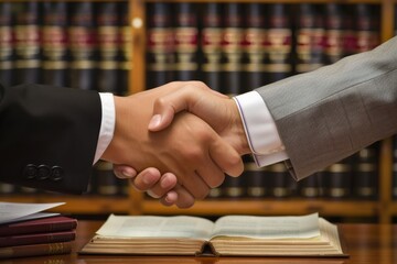 Legal Collaboration A Handshake Between Professionals Signifying Trust and Partnership in Various Aspects of Law, Including Consultation, Negotiation, and Litigation Among Attorneys and Clients
